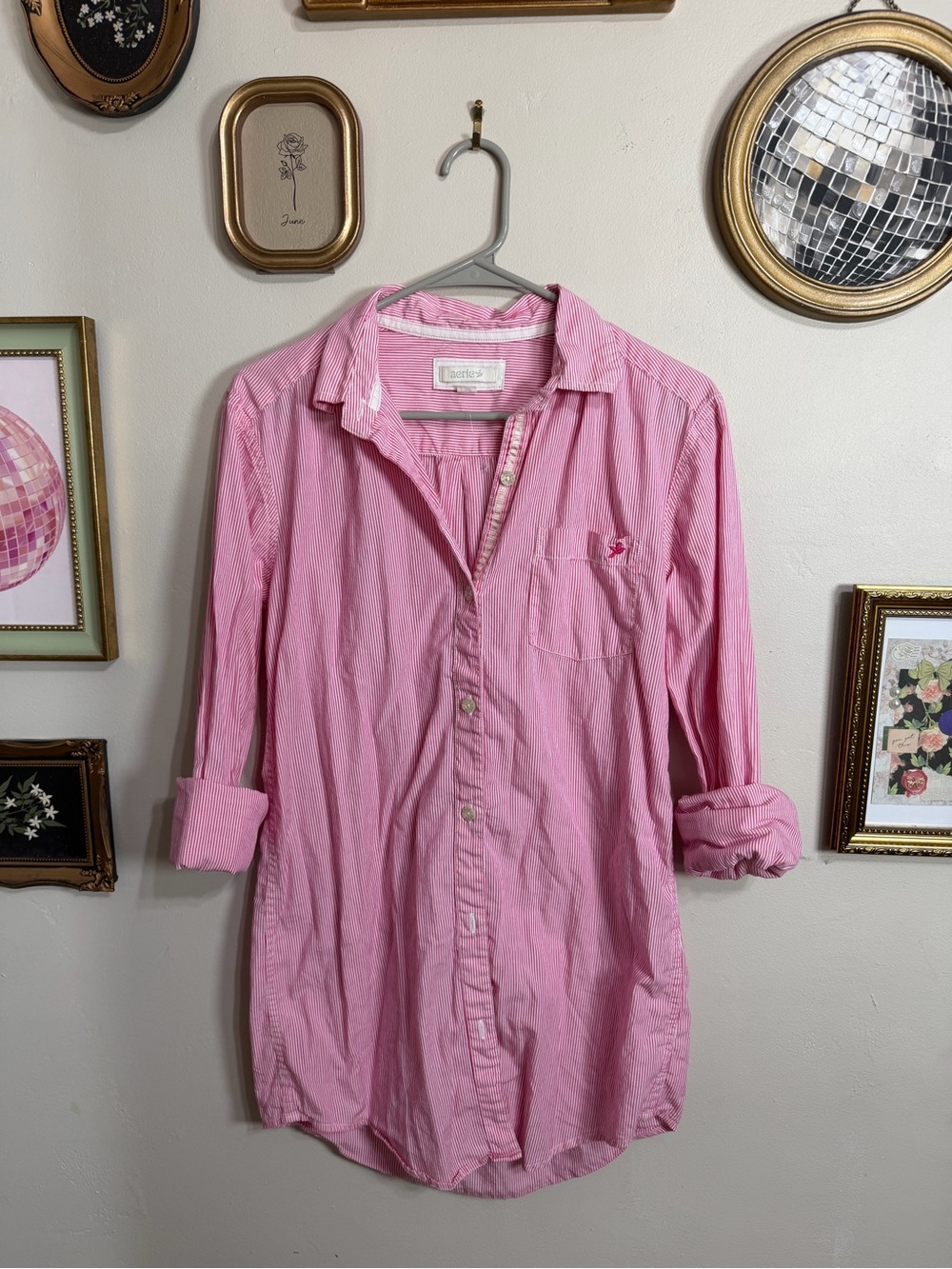 aerie Pink Striped Long-Sleeve Button-Down Shirt